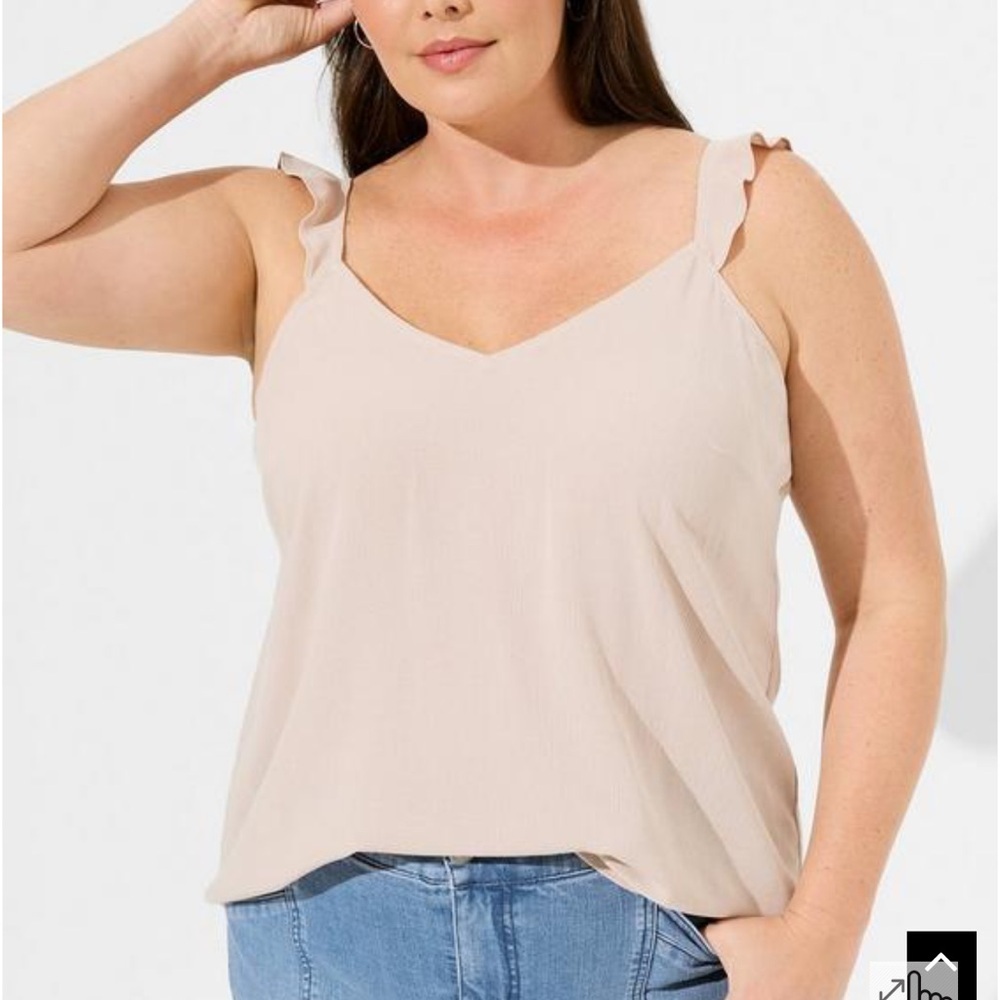 Torrid Washable Crinkle Gauze V-Neck Ruffle Strap Tank